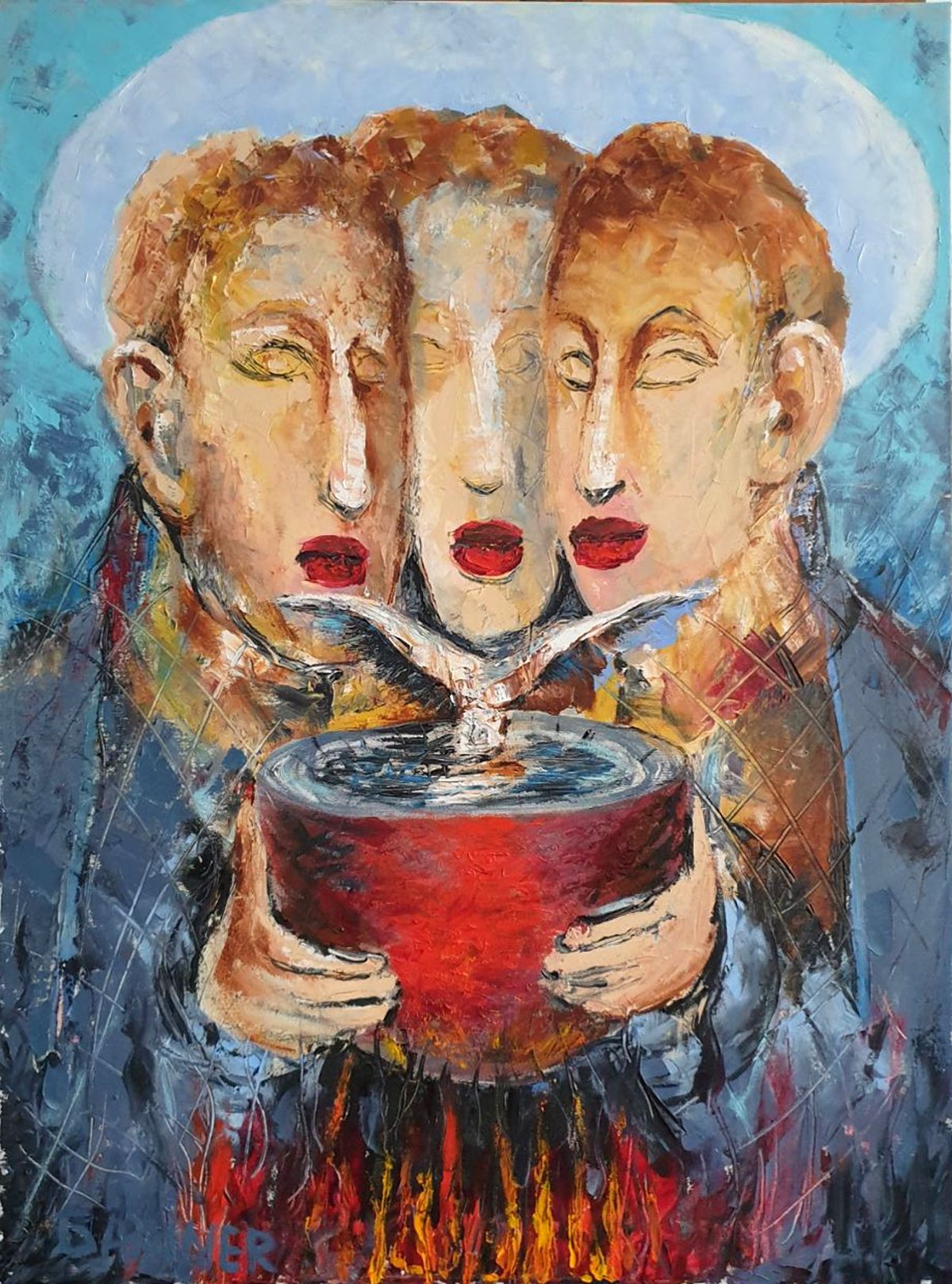 Contemporary painting. Painting in an expressive manner. Three singers