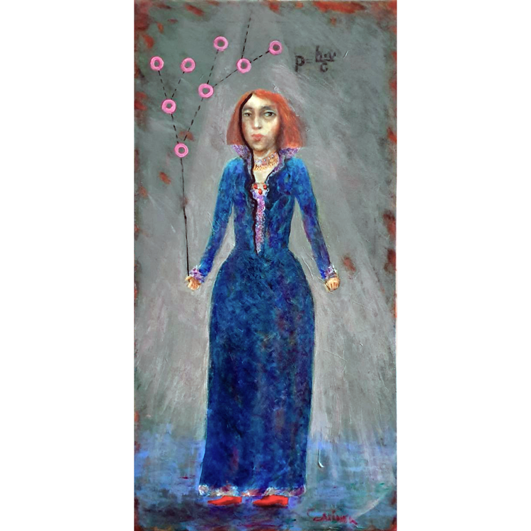 Contemporary painting. Girl in a blue dress. Oil paintings