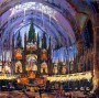 Contemporary painting. Cathedral interior. Notre Dame 