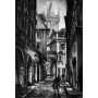 Black and white painting on canvas with a view of Prague. Material oil. 