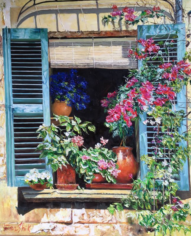 Venetian window. Contemporary realism. Painting with a palette knife