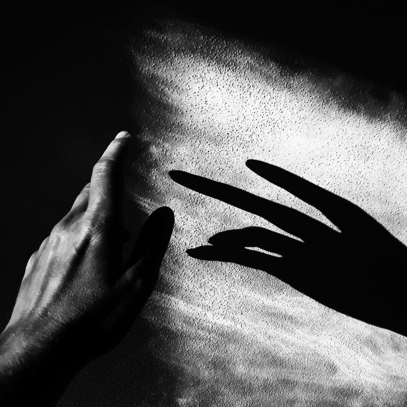 Head, Hand, Arm, Flash Photography, Gesture, Thumb, Finger, Nail, Black-and-white