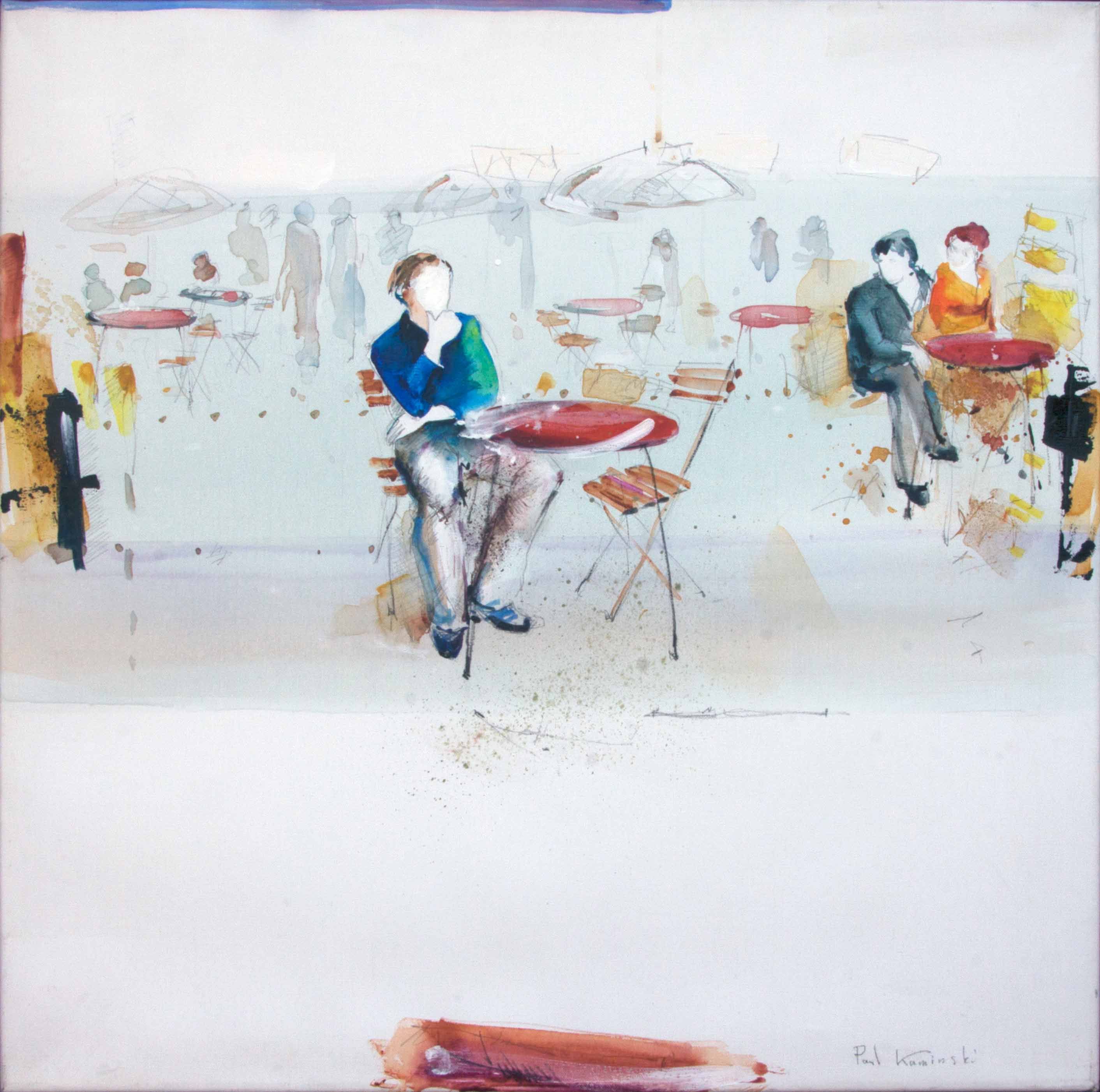 Original painting by Paul Kominsky. "In the summer cafe" Contemporary art in Satija Gallery