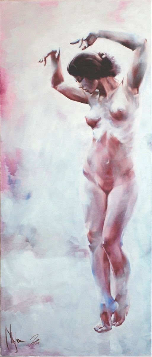 Dancing girl. Nude. Contemporary painting.