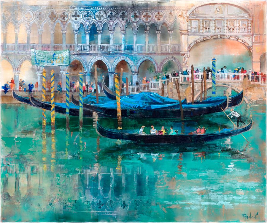 Venice in the picture. Gondola. Reflection in water. Water in the picture. Old City.