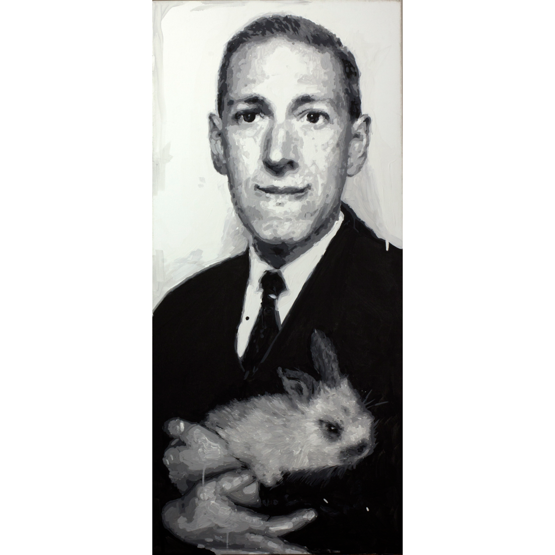 Original painting "Howard Phillips "H. P." Lovecraft" -Tie - Carnivore - Art - Formal Wear - Companion - Whiskers - Monochrome - Moustache - Dress Shirt - Portrait - Photo Caption - Vintage Clothing - Facial Hair