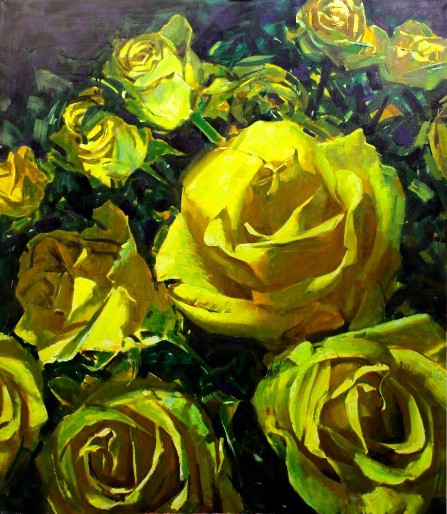 Contemporary painting. Yellow roses. Paintings by Ed Potapenkov.