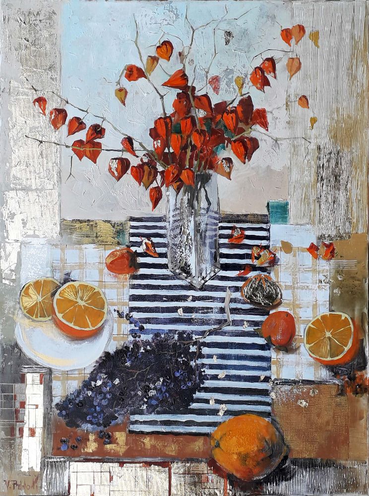 Paint - Flower pot - orange -Window - Textile - Vase - art - Twig - Picture - Fruits - Home plant